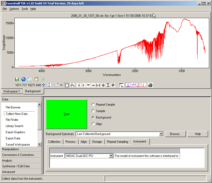 background spectrum displayed